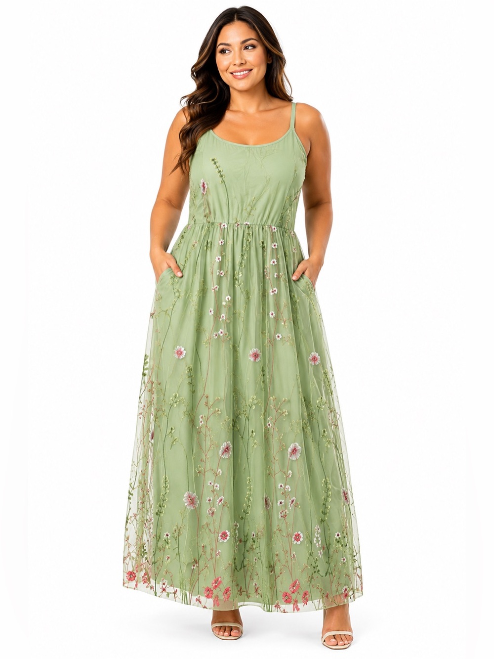 BloomChic Light Green Embroidered Maxi Dress
